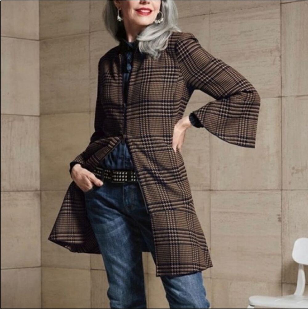 CAbi 3902 Plaid Flounce Jacket Zip Front Size S Small